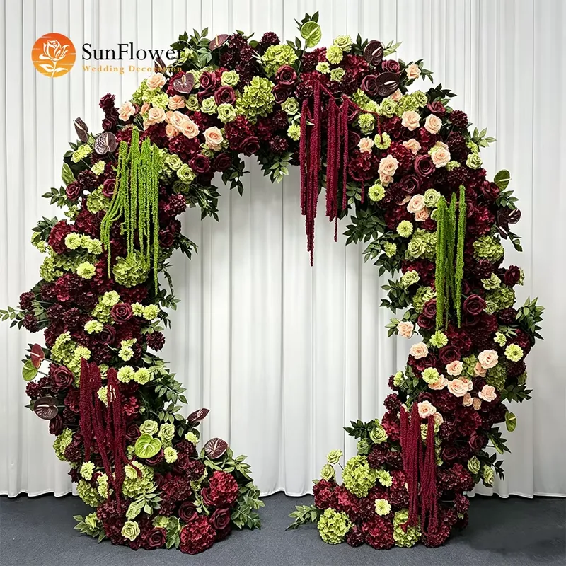 Wedding Arch Flower - Burgundowo-szary zielony kwiatowy łuk ślubny z