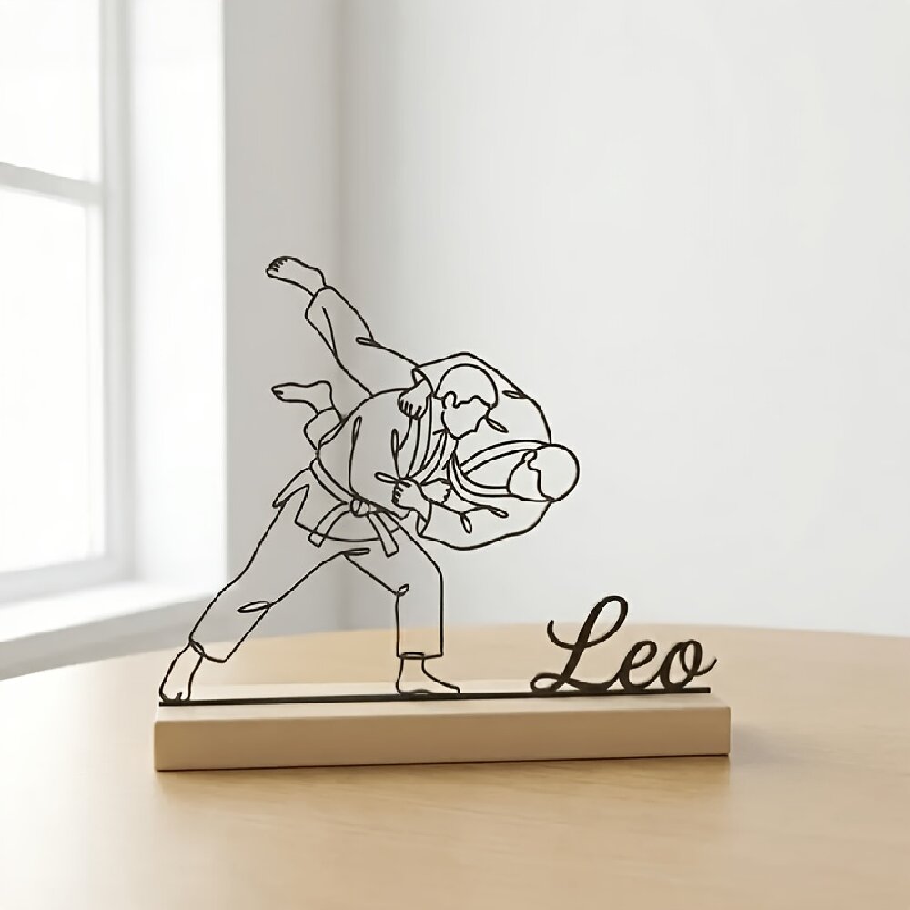 Wedding Party Supply - Personalizowana Statuetka Judo z Grawerem, Drewniana