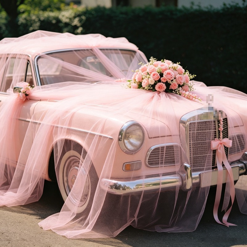 Wedding Balloon Arch - Jasnoróżowa Przezroczysta Tiulowa Draperia Sufitowa Przezroczysta