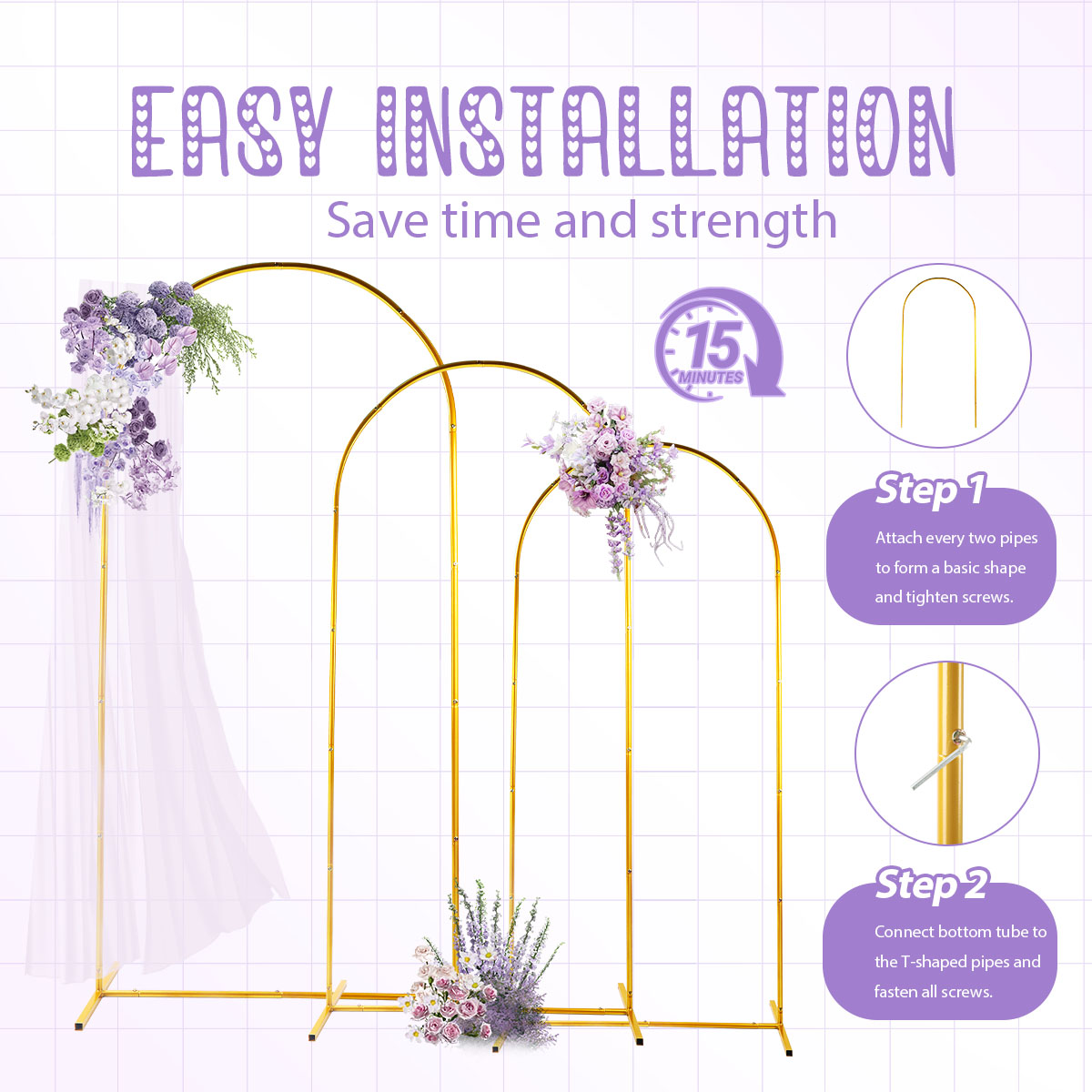 3-pak Złote Metalowe Łuki, Reg – Wedding Balloon Arch recenzja i cena